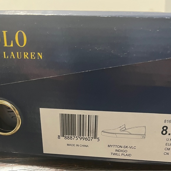 Polo Ralph Lauren Mytton Indigo twill plaid Slip on Sneaker NIB Men’s 8.5D - Picture 5 of 5